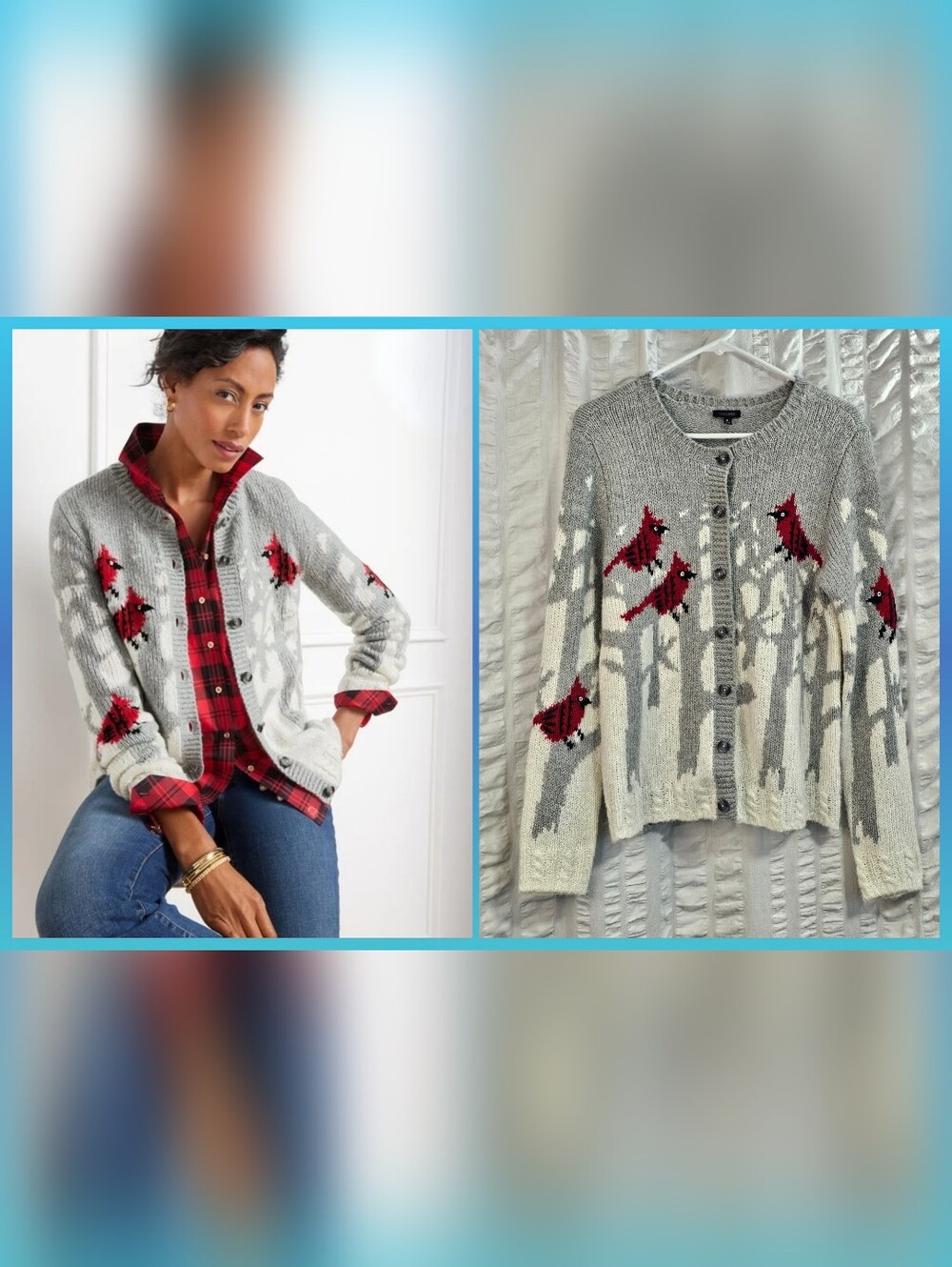 Talbots Wool Blend Crewneck Snow Cardinal Cardigan Cottagcore Sweater